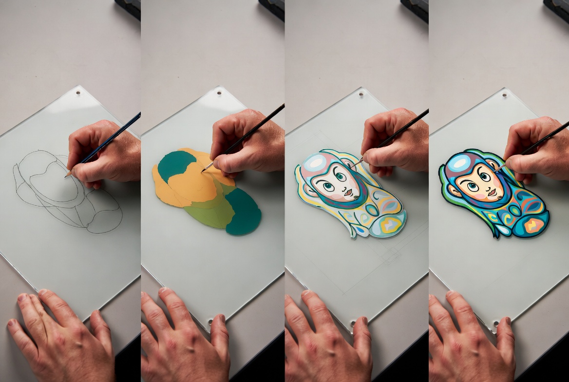 Flux de travail de peinture sur une feuille acrylique givr&eacute;e