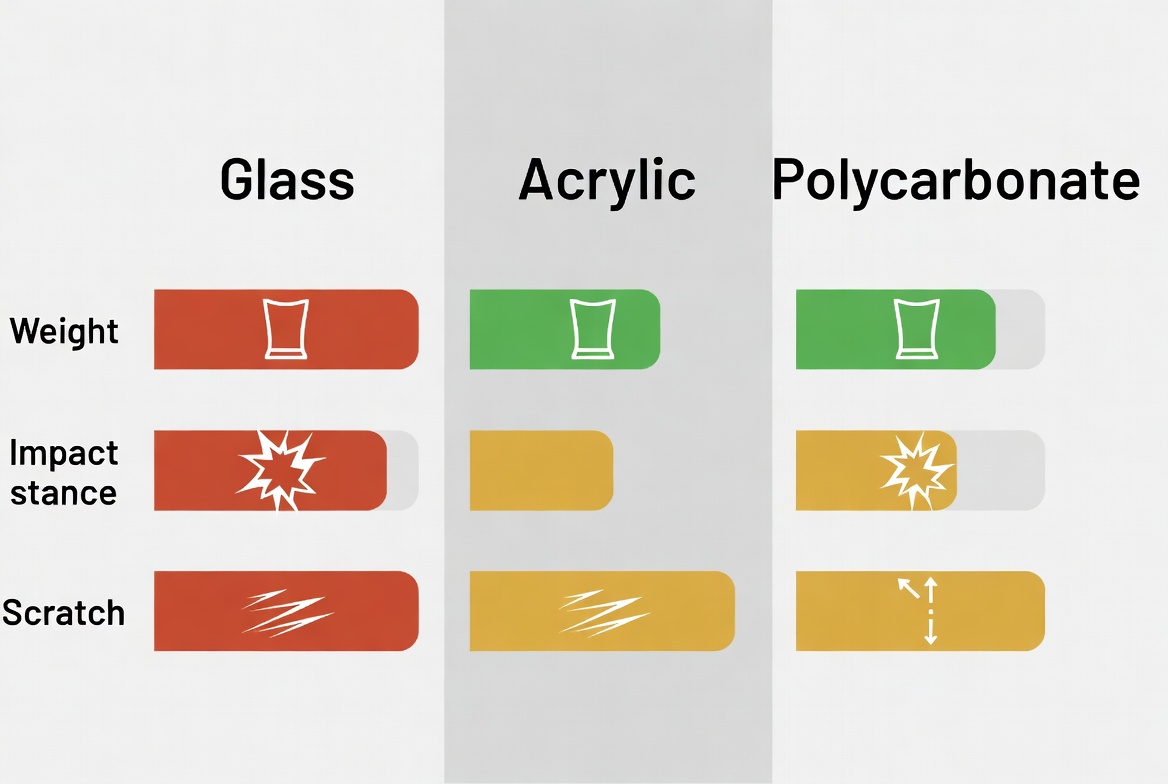 Comparaison entre l'acrylique et le verre et le polycarbonate