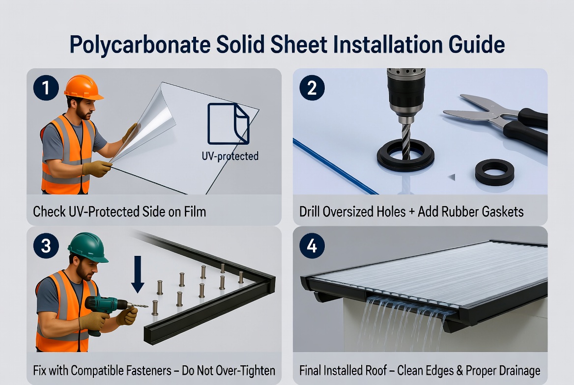 &Eacute;tapes d'installation du toit en polycarbonate