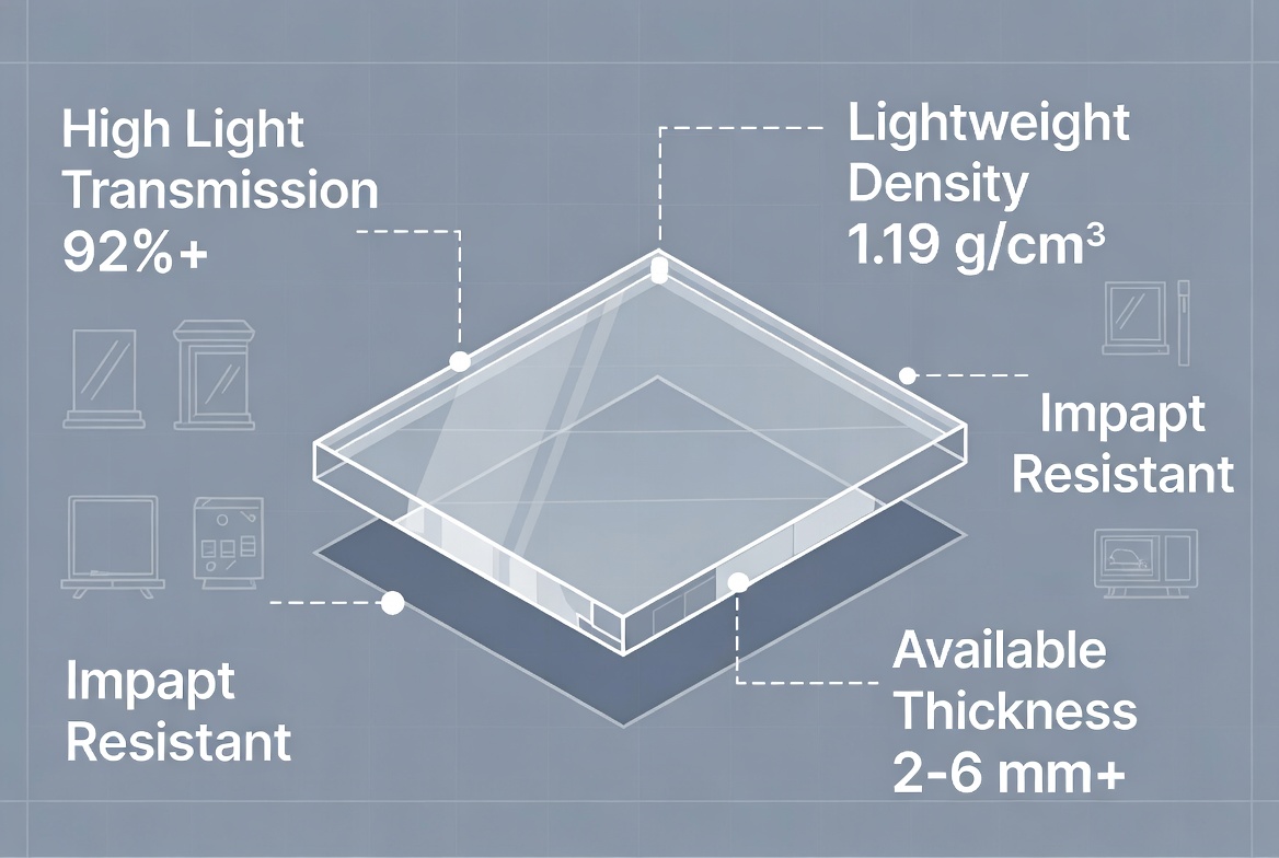 Aper&ccedil;u des propri&eacute;t&eacute;s techniques de la feuille acrylique