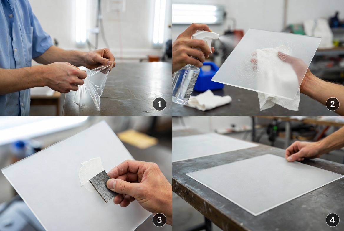&Eacute;tapes de pr&eacute;paration de la surface de la feuille acrylique