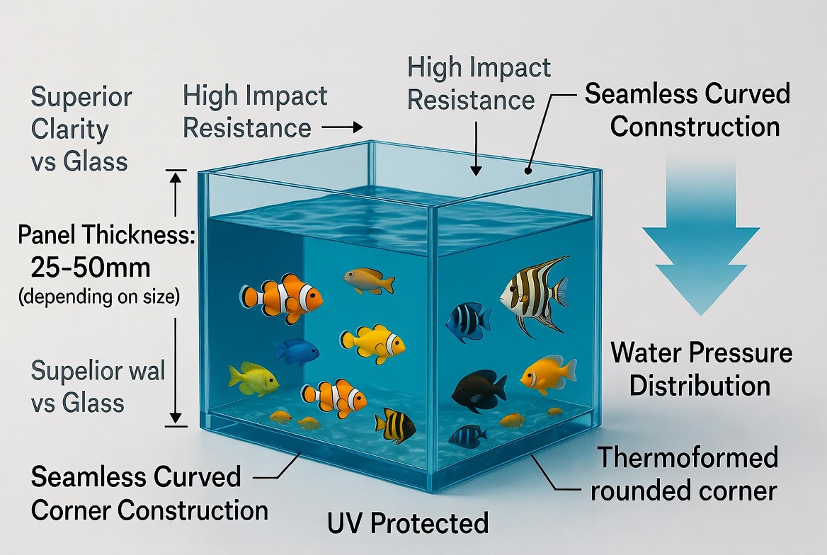 Sch&eacute;ma technique de l'aquarium en feuille acrylique 