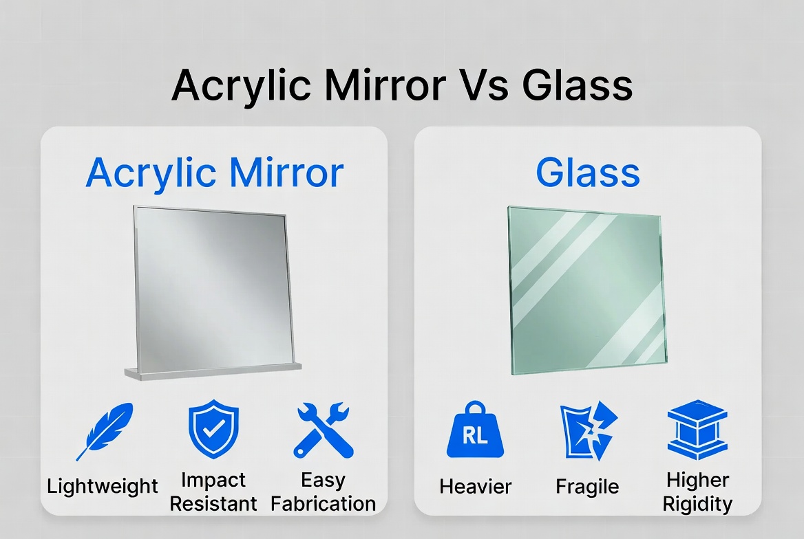 Comparaison entre la feuille de miroir acrylique et le miroir en verre
